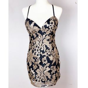 Ark & Co Black and Gold Mini Dress